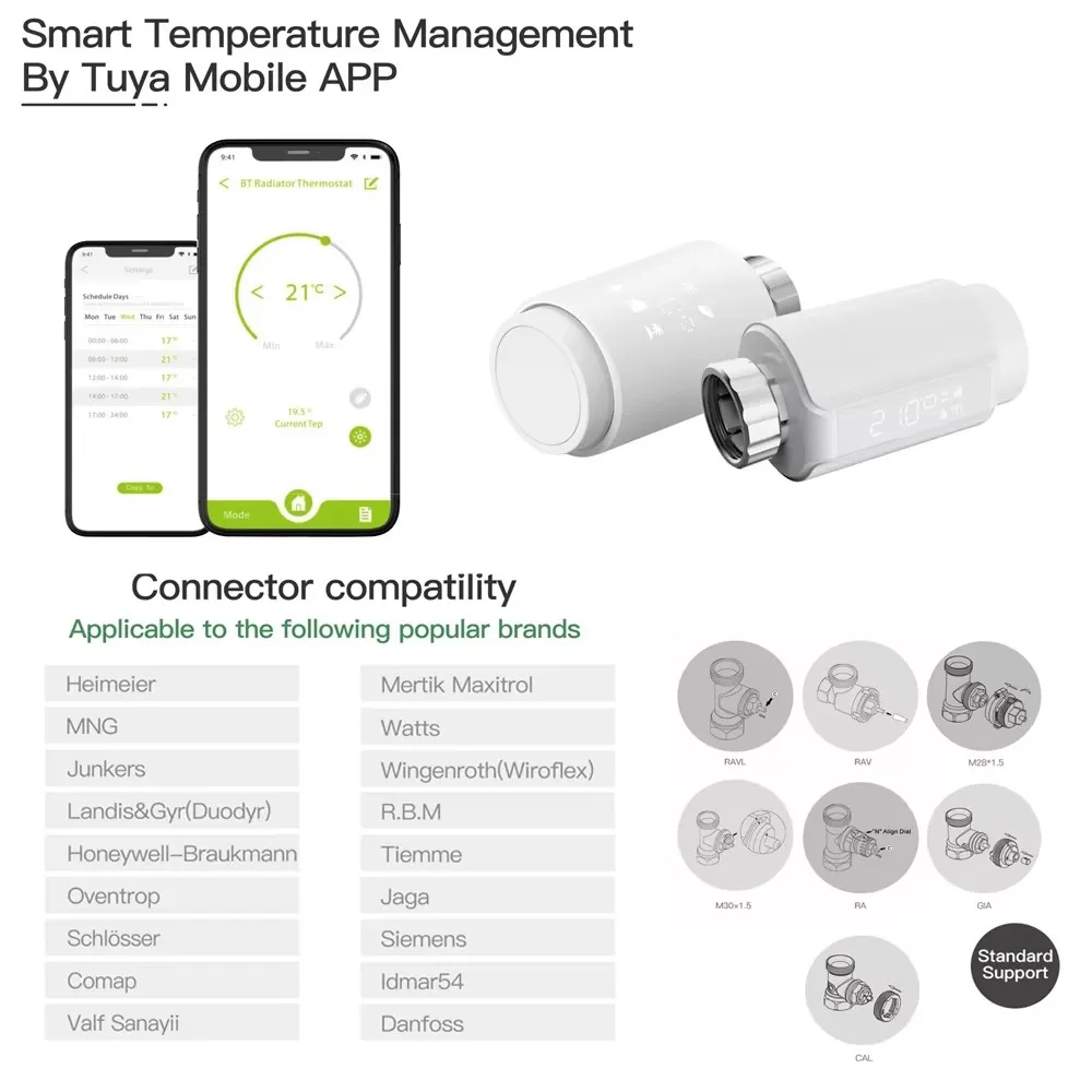 Tuya Smart Bluetooth Radiator Actuator TRV Programmable Thermostat Radiator Valve Remote Temperature Controller Support Alexa