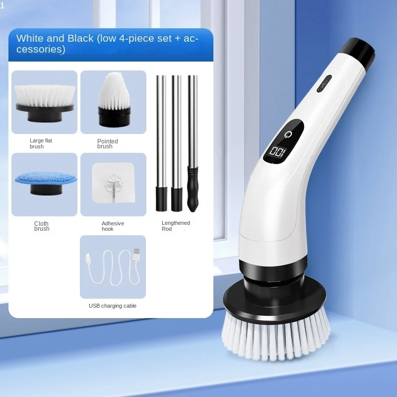 

4 in 1 Cordless Cleaning Brush Multipurpose Electric Spin Cleaner Replacement Brush Heads Rotatable Household Cleaning Tools