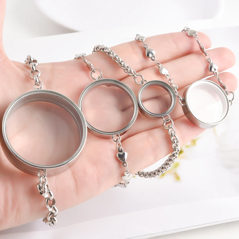 1Pc 15-45mm Round Cremation Ashes Locket Pendant Bracelet Hip Hop Men Glass Living Coin Bezel Medallion браслет Jewelry