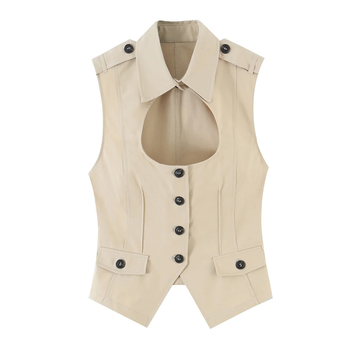 TFMLN 2026 Damen Ärmelloses Top mit Einreihiger Knopfleiste und Frontausschnitt-Design, Lässig-Elegantes Neues Einfarbiges Schickes Tanktop für Frauen – Detail 2