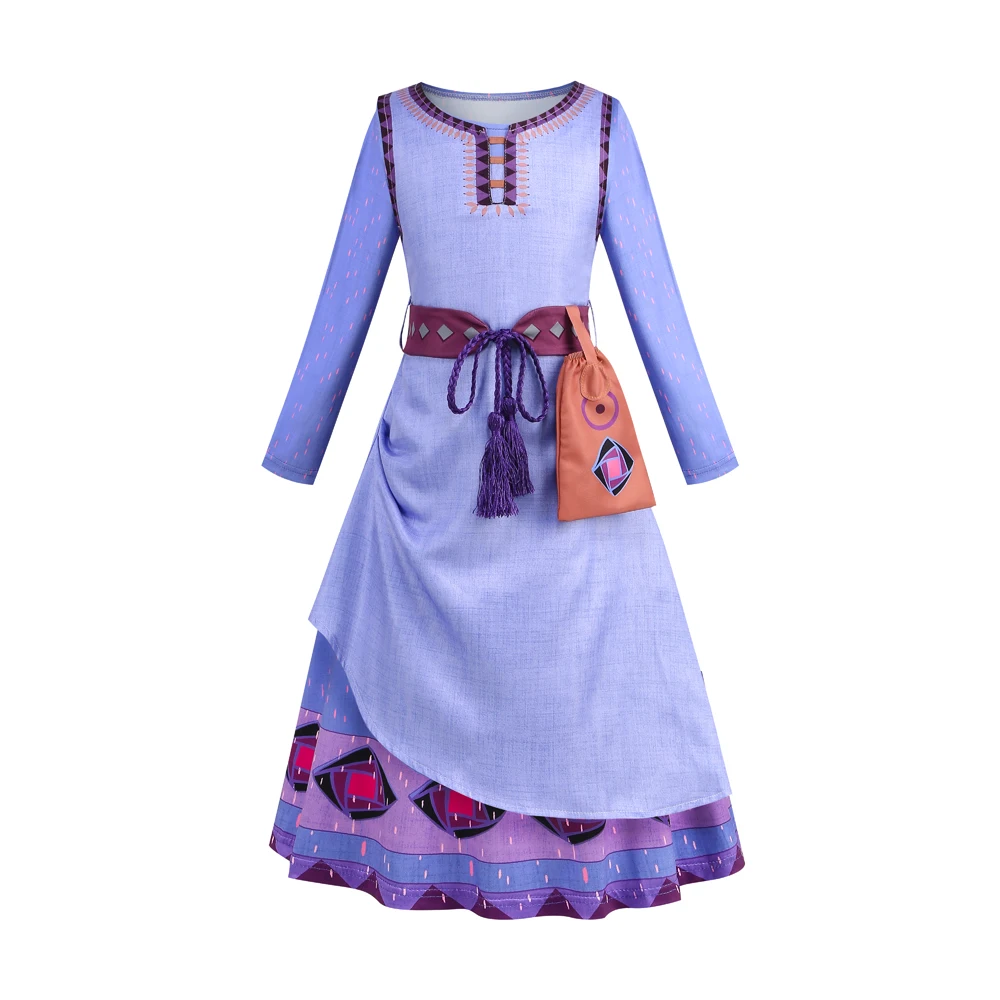 Asha-Robe de princesse avec ceinture pour filles, vêtements de cosplay de souhait, redingote de fête imprimée de luxe pour enfants, nouveau costume de film