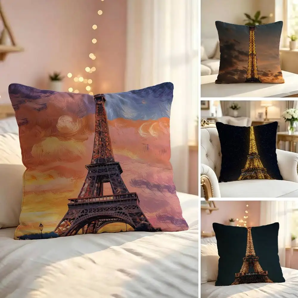 Red Umbrella Eiffel Tower Pillow Case Sofa Living Room for Bedroom Headboard Backrest Cushion Square Nap Time