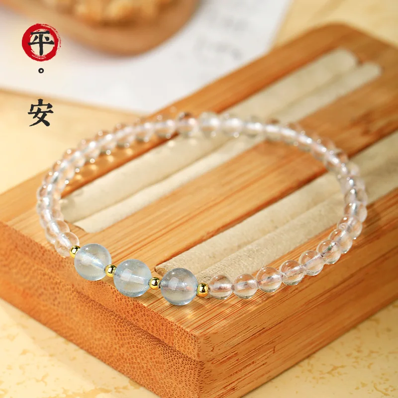 Stesso stile Bracciale acquamarina di lusso con luce di cristallo bianco naturale Stringa di gioielli con granato di agata rossa del sud