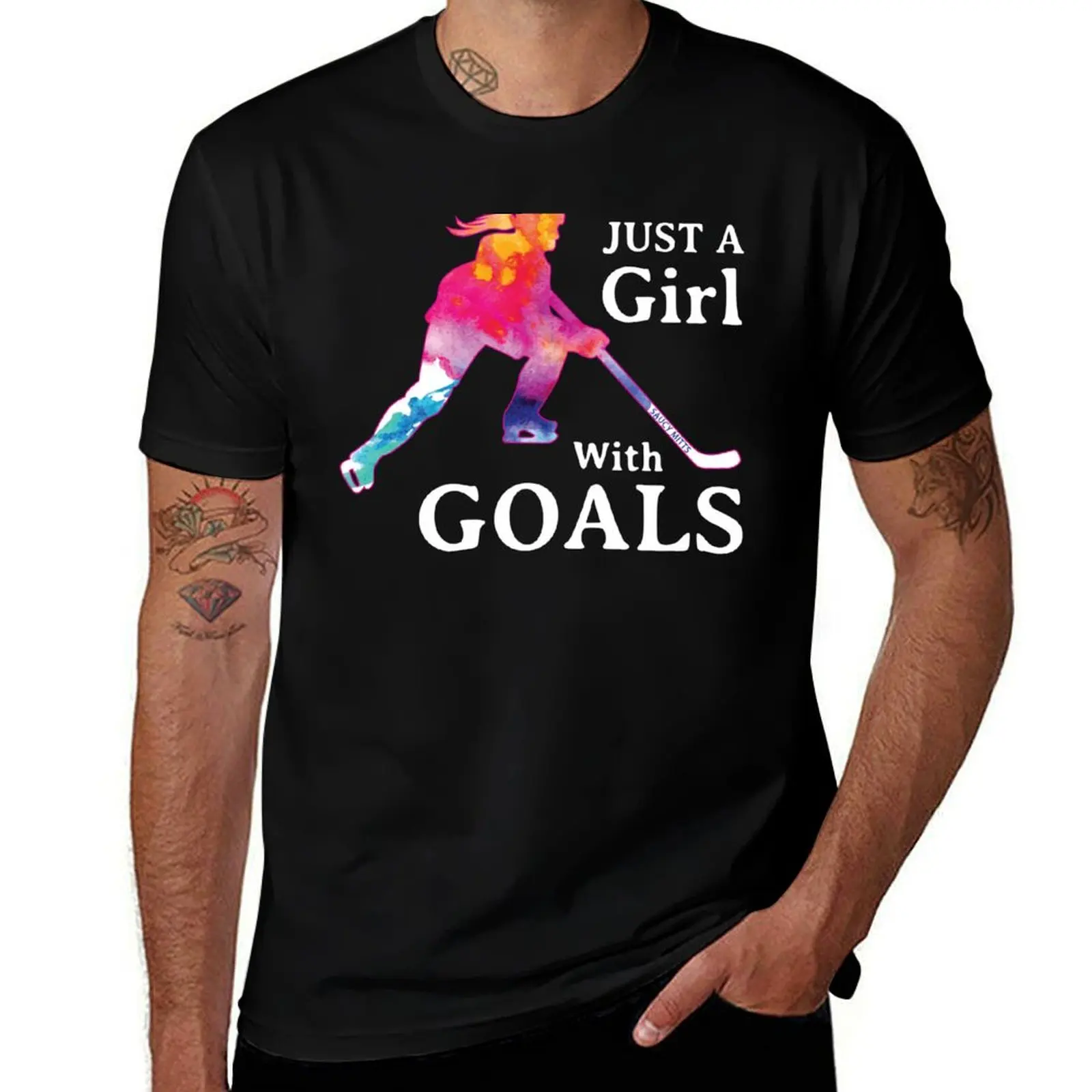 Just a Girl with Goals Hockey Watercolor T-Shirt t shirts for man cotton soft T-Shirt