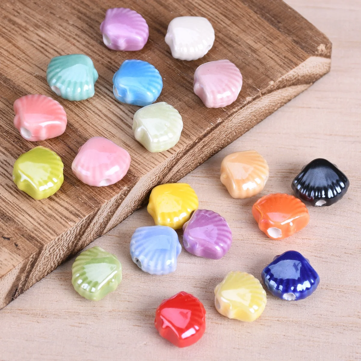 

10pcs Scallop Shape 12x10mm Glossy Ceramic Porcelain Loose Beads For Jewelry Making DIY Crafts Findings