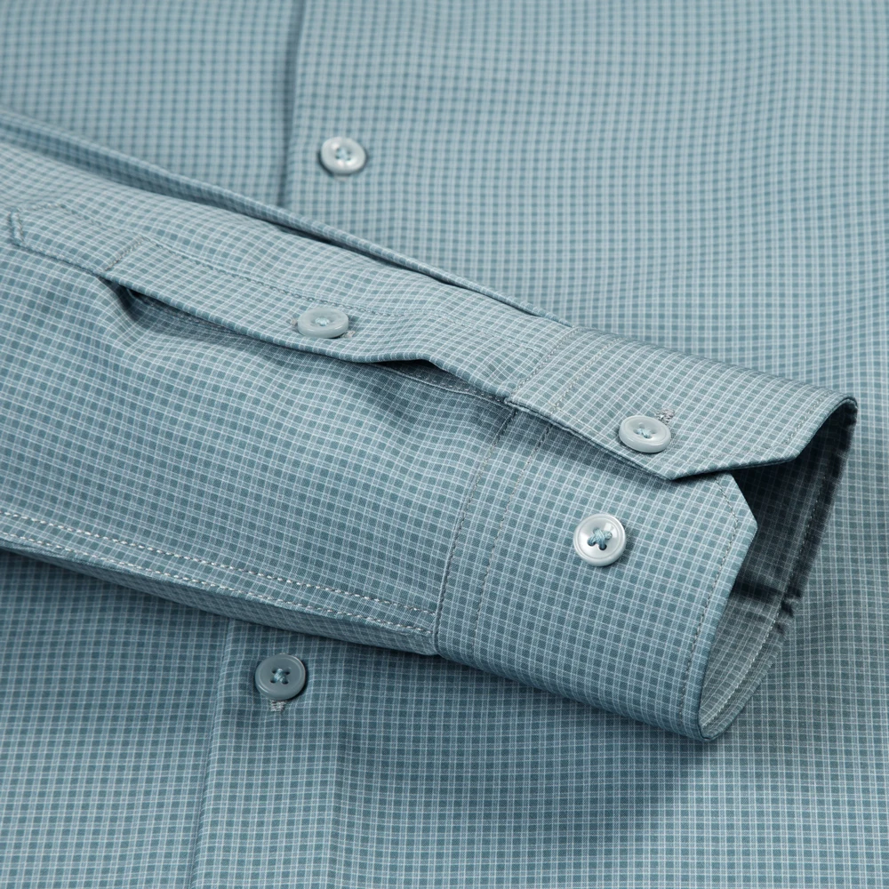 Camicie abbottonate a righe scozzesi a maniche lunghe da uomo Camicia casual da lavoro con stampa elasticizzata a 4 vie sottile e traspirante senza pieghe