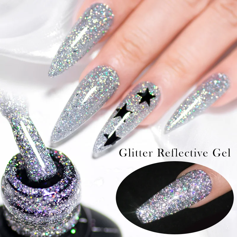 MSRUIOO 8ml Glitter Sparkly เล็บเจลทองเงินสีชมพู Long Lasting Soak Off UV/LED เจลเล็บสําหรับเล็บการออกแบบเล็บ