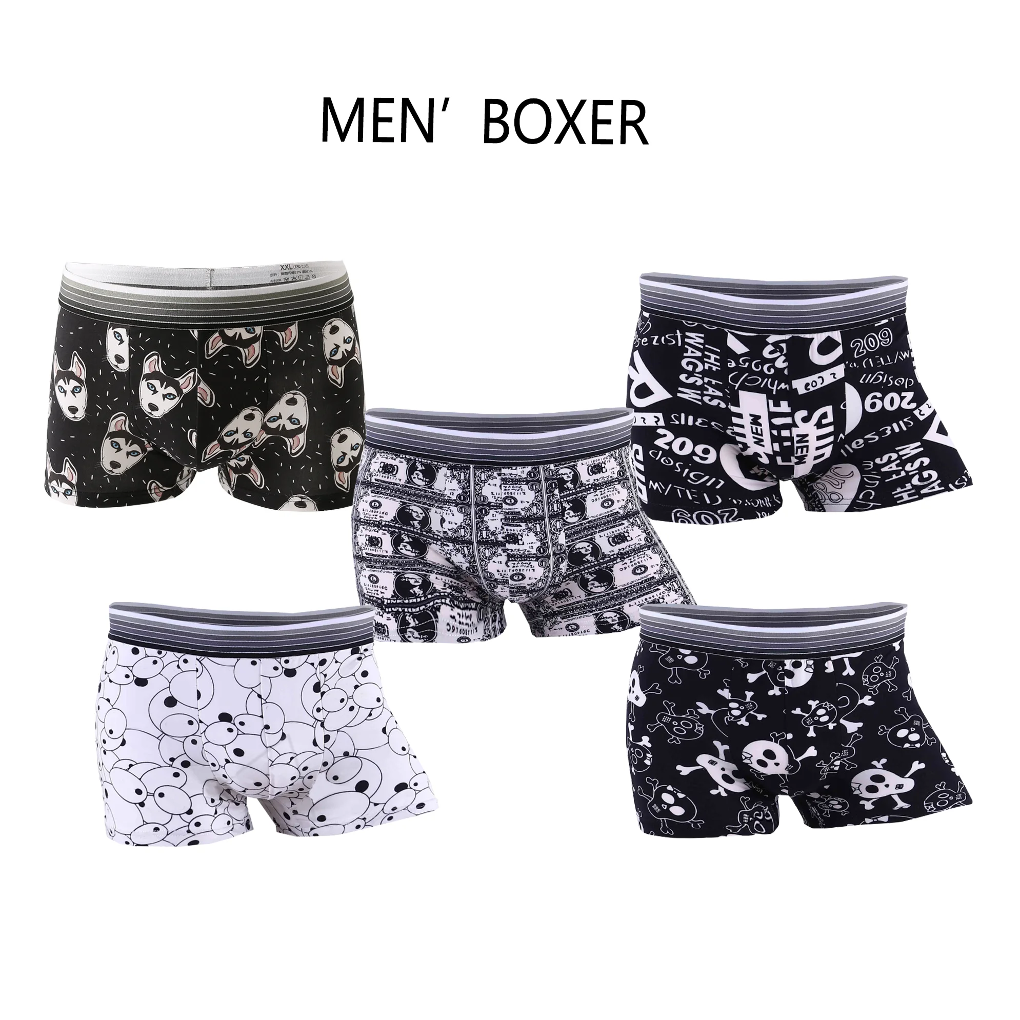 

5 Pcs Cool Breathable Comfortable Men's Boxer Youth Middle Age Fashionable Fun Cartoon Printed Men's Flat Corner Pants ﻿
