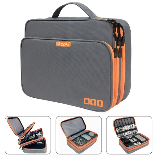Organizador de accesorios electrónicos multicapa, bolso de almacenamiento con bolsillo frontal, organizador de cables de viaje de gran capacidad para iPad