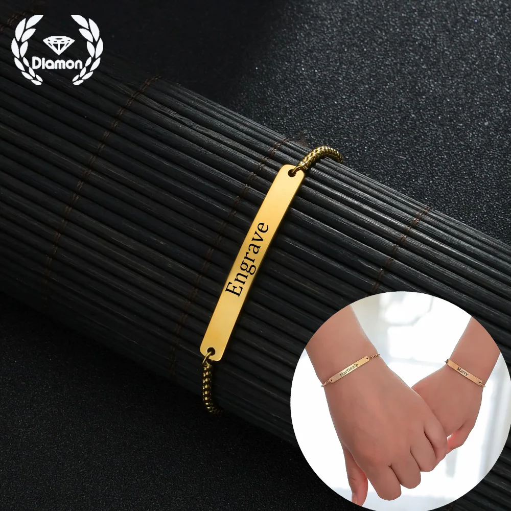 

Diamon Personalized Custom Engrave Bracelet Name Arabic Hebrew Stainless Steel for Adult Baby Adjustable Bracelet Jewelry Gift