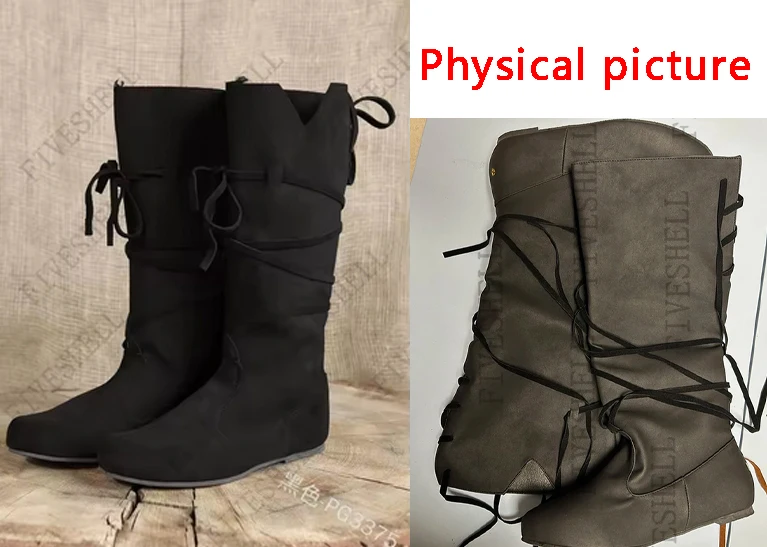 Mittelalterlichen Viking Kostüm Retro Männer Ritter Stiefel Larp Schuhe PU Leder Nordic Krieger Cosplay Phantasie Karneval Party Anime Schuhe