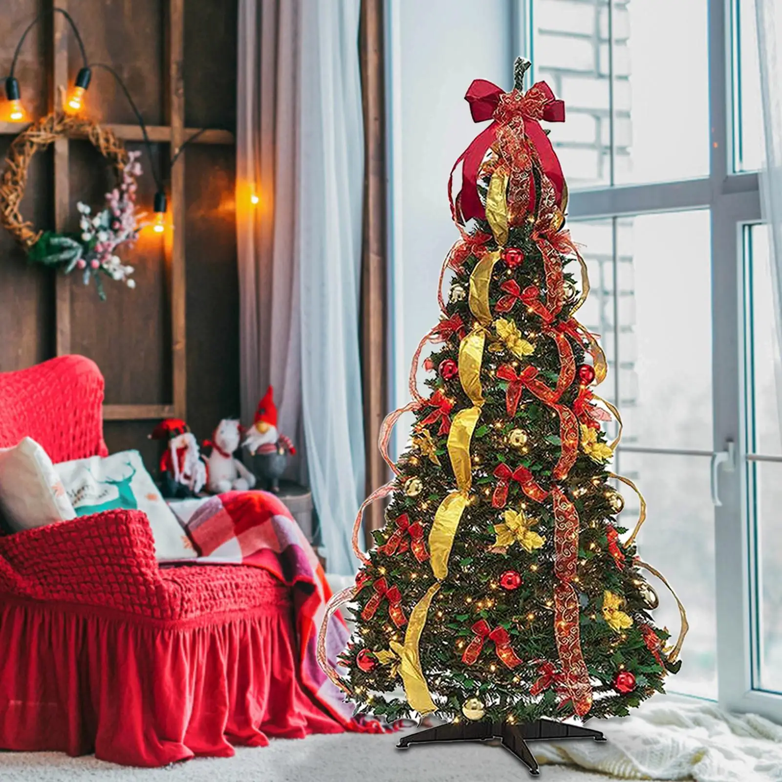 

Christmas Pull up Tree Bows Pencil Tree for Decoration Apartment Festive