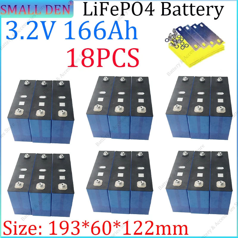 

New 18PCS 3.2V 166Ah 170Ah Lifepo4 Battery Large Capacity DIY 12V 24V 36V 48V Suitable for Electric Vehicle Solar Energy Storage