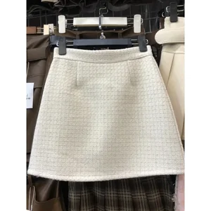 Mini -Tweedrock, feste Farbe, koreanischer Stil, lässig, gekräuselt, für den Herbst kostenlosen Download 8 Hauptverkäufe Tweed -Röcke - №5