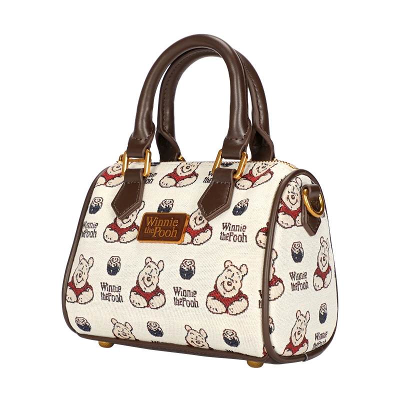 Disney Winnie The Pooh Canvas Cartoon Handbag With Zipper Closure, Casual Crossbody Bag