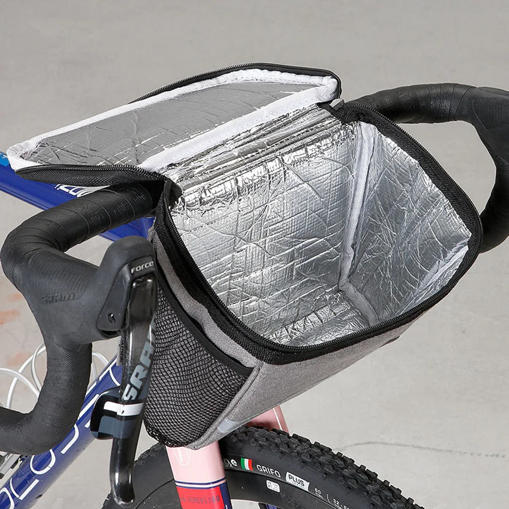 

Premium Bike Handlebar Thermal Insulation Bag Food Cooler Lunch Storage Gray Reflective Stripes Cycling Basket Handlebar Bag