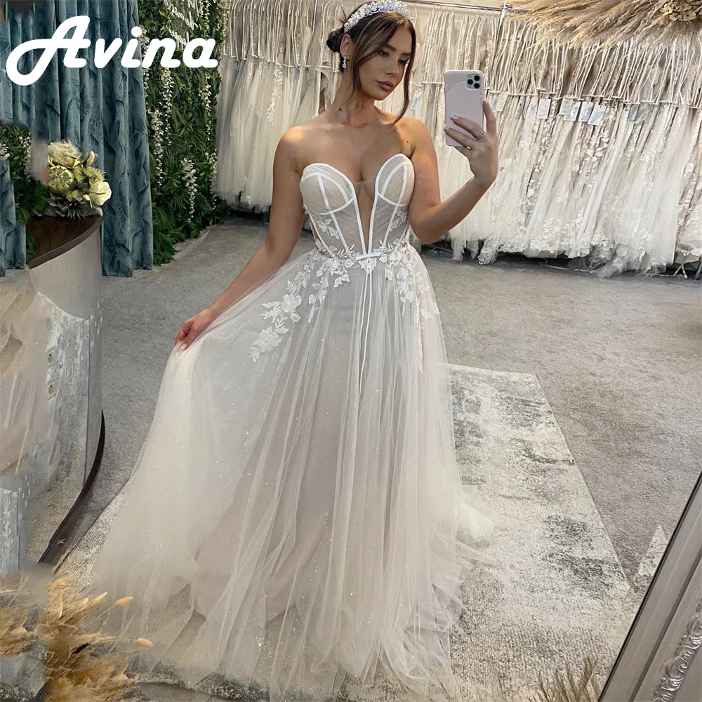 

Customized Sparkly A-Line Wedding Dresses Corset Top Lace Sweetheart Applique Brides Gown Tulle Open Back Vestidos De Noiva 2025