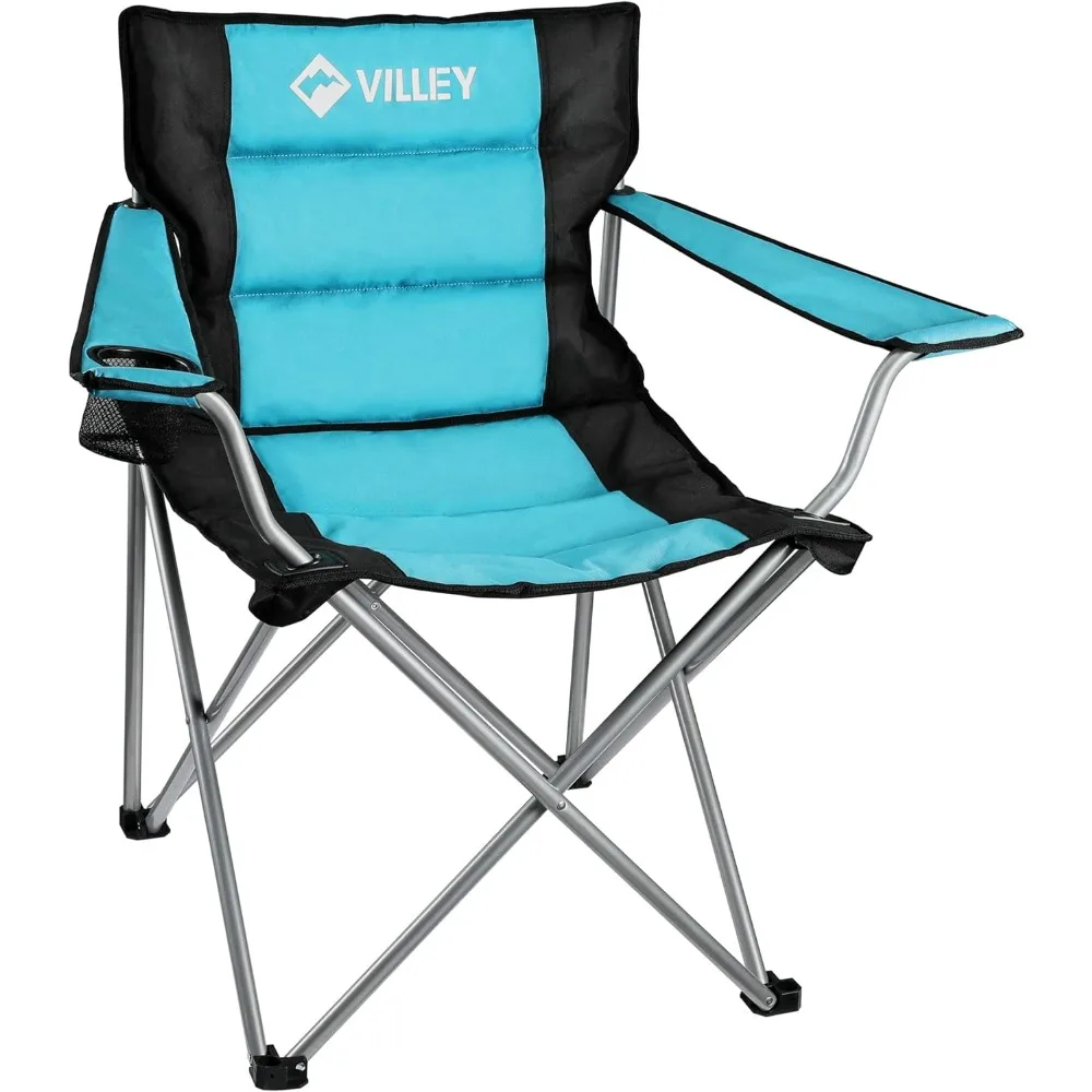 

VILLEY Camping Chairs, Padded Folding Chair, Outdoor Portable High Camp Chair, Foldable Outside Arm Chair with Cup Holder