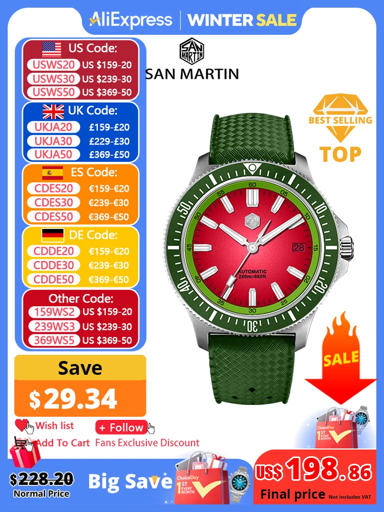 San Martin 40mm Dive Watch Original Design NH35 Automatic Mechanical Fashion Men Watch Sapphire Waterproof 200m Luminous SN0118