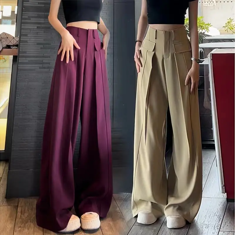 

Spicy Girls' Dropped Suit Wide Leg Pants Women's 2023 Summer Thin High Waist Slim Casual Pants Floor Sweeper Pants