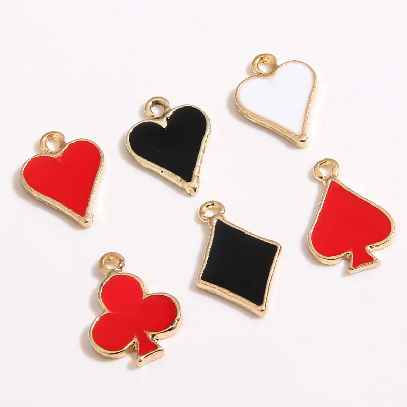 10pcs Gold Color Cute Enamel Poker Charms Punk Entertainment  Pendant Fit Necklaces Handmade Jewelry Making Finding Supplies