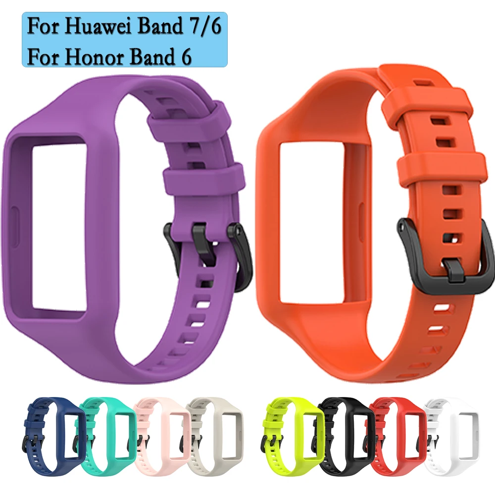 Strap For Honor Band 6 Silicone Sport Watchband Black Steel Buckle Wristband For Huawei Band 7/6 With Watch Frame Protection