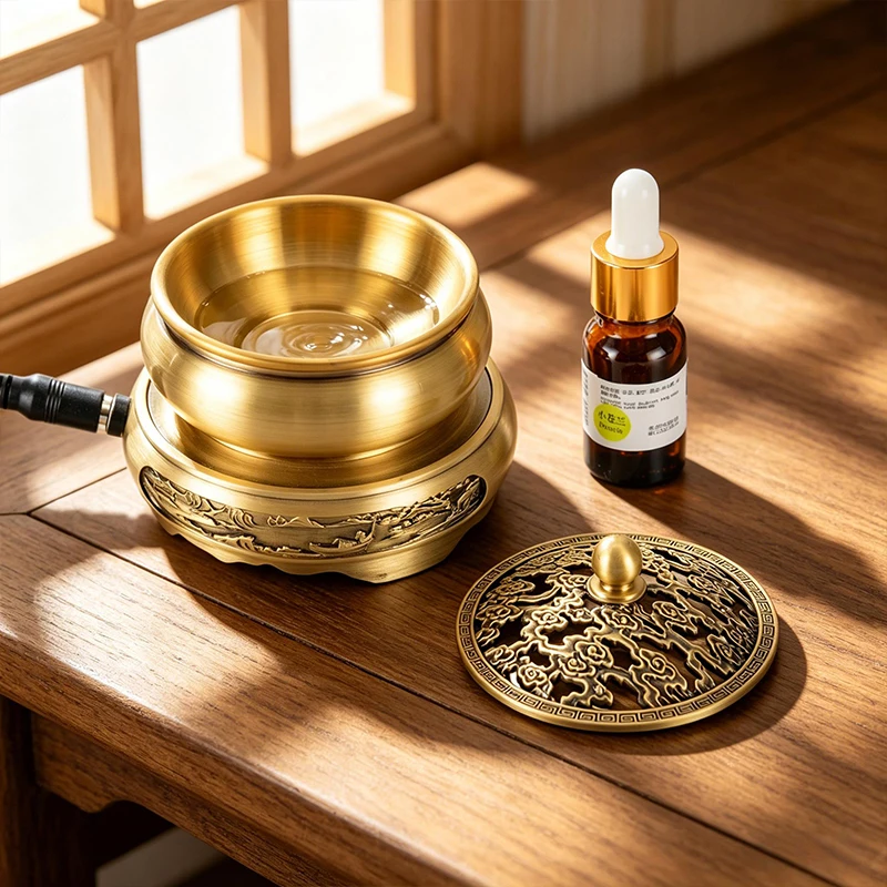 220V Electronic Incense Burner Brass Essential Oil Burner Timing Adjustable Temperature Sandalwood Agarwood Incense Burner