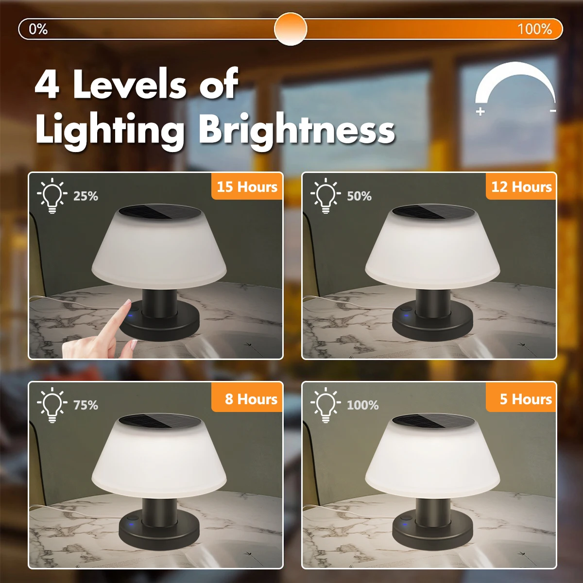 مصباح طاولة بالطاقة الشمسية مع بطارية 2200 مللي أمبير في الساعة شحن مزدوج بالطاقة الشمسية وUSB 4 إعدادات سطوع IP65 مقاومة للماء للضوء الشمسي المكتبي