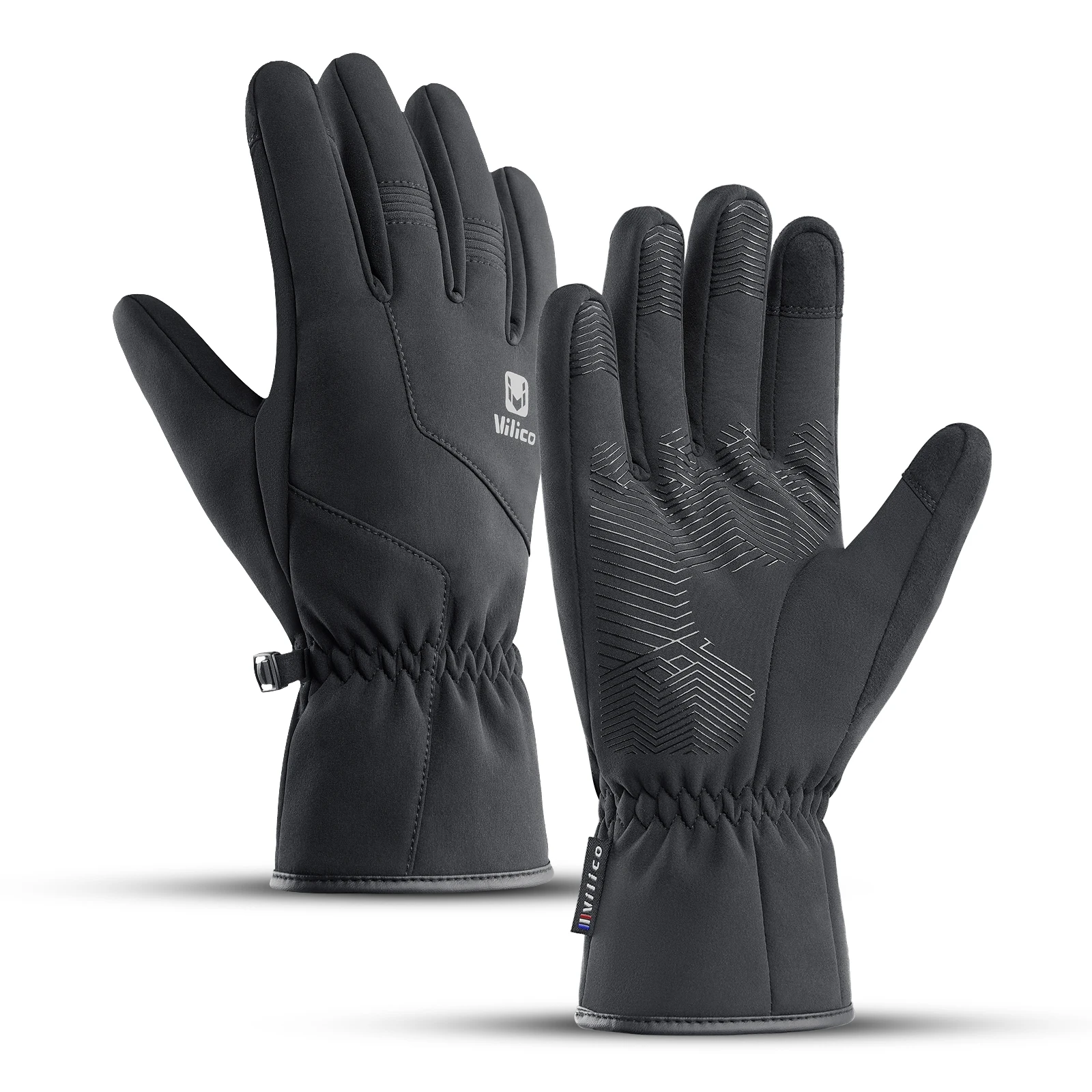 Black Winter Warm Full Fingers Waterproof Cycling Outdoor Sports Running Motorcycle Ski Touch Screen Fleece Gloves