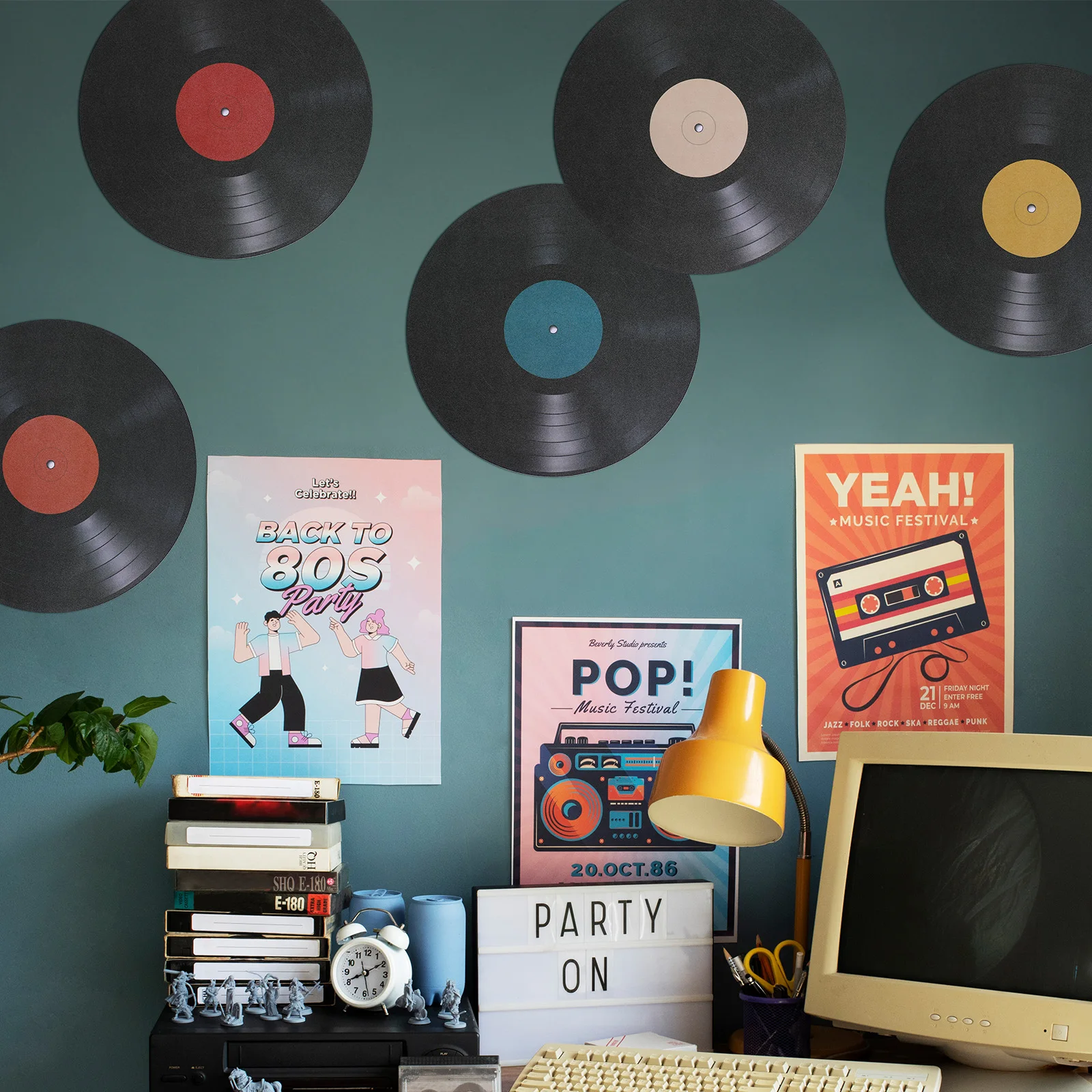 8Pcs Vinyl Record Wall Stickers Retro Decor Decals Artistic Home Cafe Bar Decoration Aesthetic records sticker