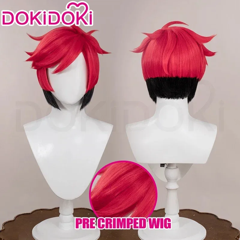 

qa156IN STOCK Anime DokiDoki Red Black Hair Alastor Men Cosplay Pre Crimped Wig Ears Glasses Gloves Hallowee