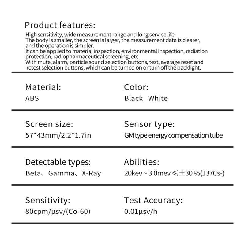 جهاز كشف أشعة سينية عداد جيجر ، متوسط الجرعة التراكمية في الوقت الفعلي ، جهاز اختبار الإشعاع ، أسود ، 1 * *