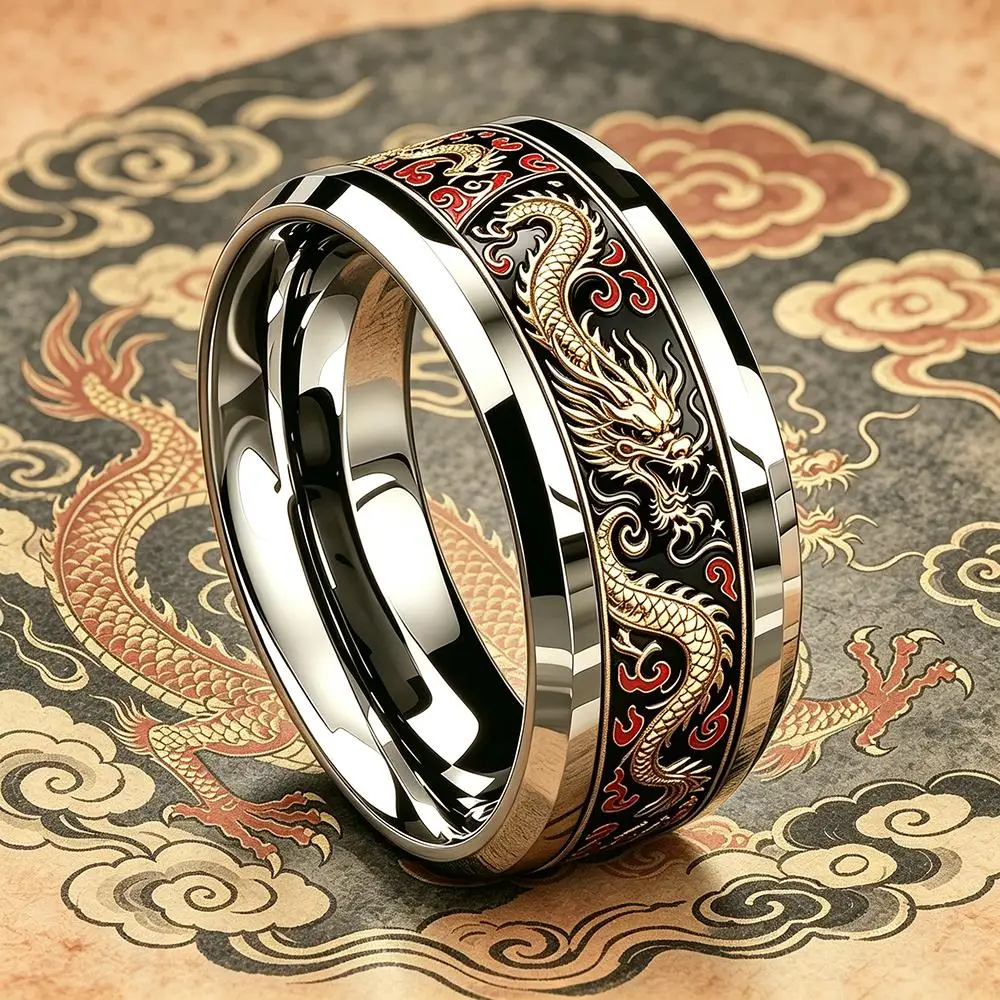 Cooler, imposanter Glücksdrachenring im Retro-Punk-Stil aus Edelstahl für Männer, Rock-Biker-Schmuck, Anillos Hombre – Detail 6