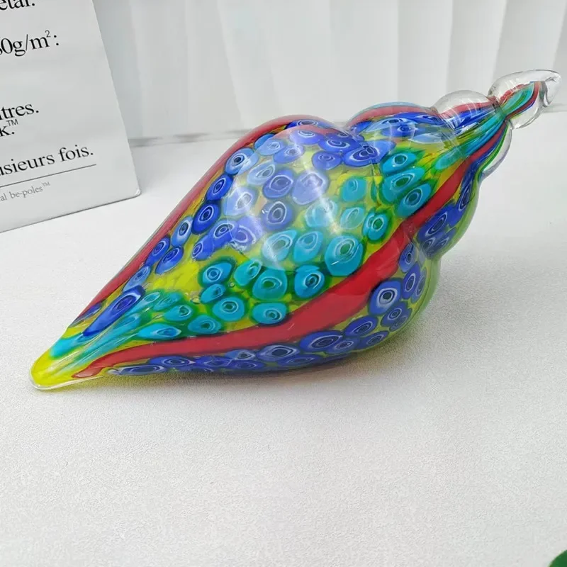 Colored Glass Art Shell Conch Sculpture, Handmade Turquoise Shell Sculpture, Home Decoration, Living Room Bookshelf Ornament