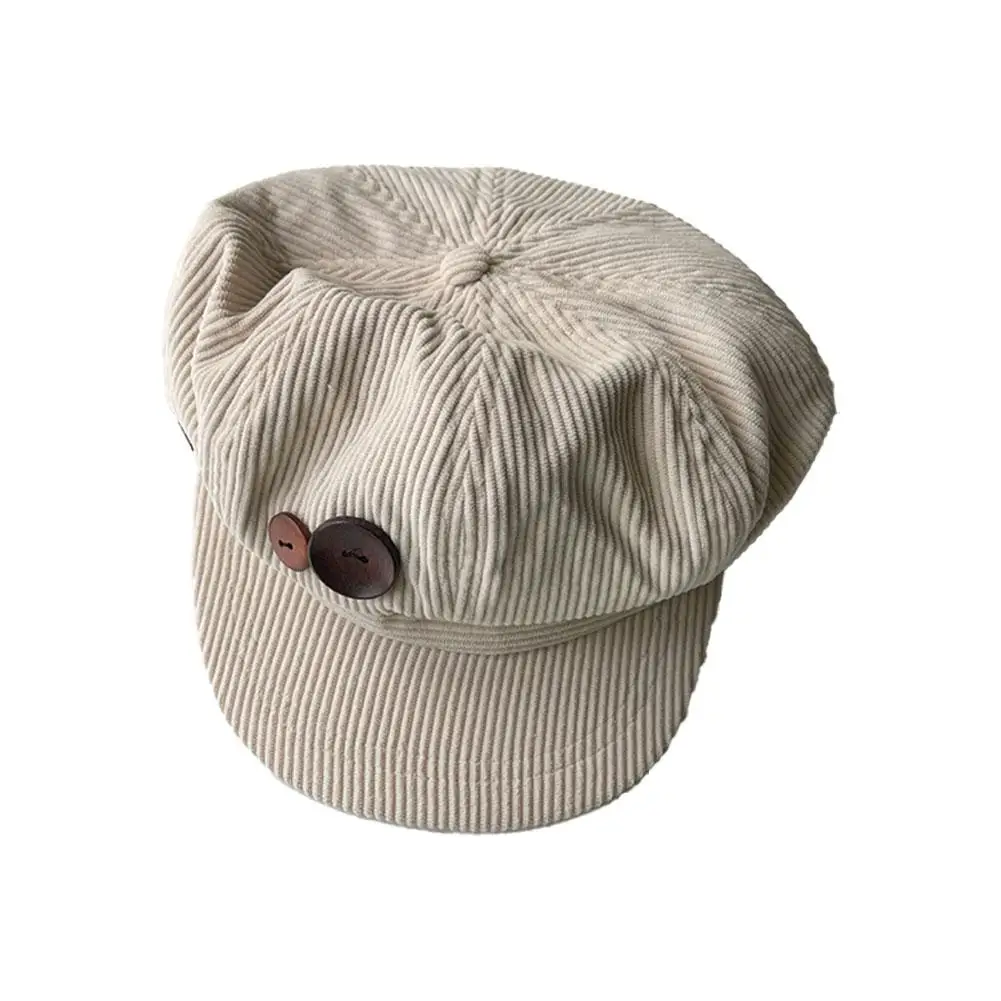 Retro Knopf Cord Achteckige Kappe Für Frauen Maler Künstler Hut Japanische Mädchen Braun Schirmmützen Herbst Winter Berets – Detail 20