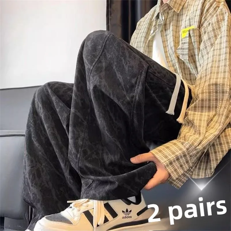 

Men's Spor Tie-Dye Fce Lined Straight Leg Long Pants Casual Wide Leg Trousers for Autumn Winter Youth Faion Trend