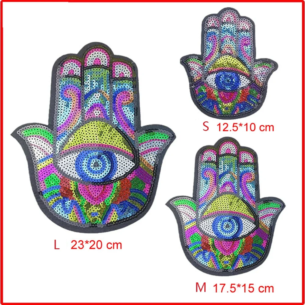 Clothing Accessories Patchwork, Bead Sequins Embroidery, Eye of Fatima, Blessing Hand Palm of Miriam God Textile Decoration