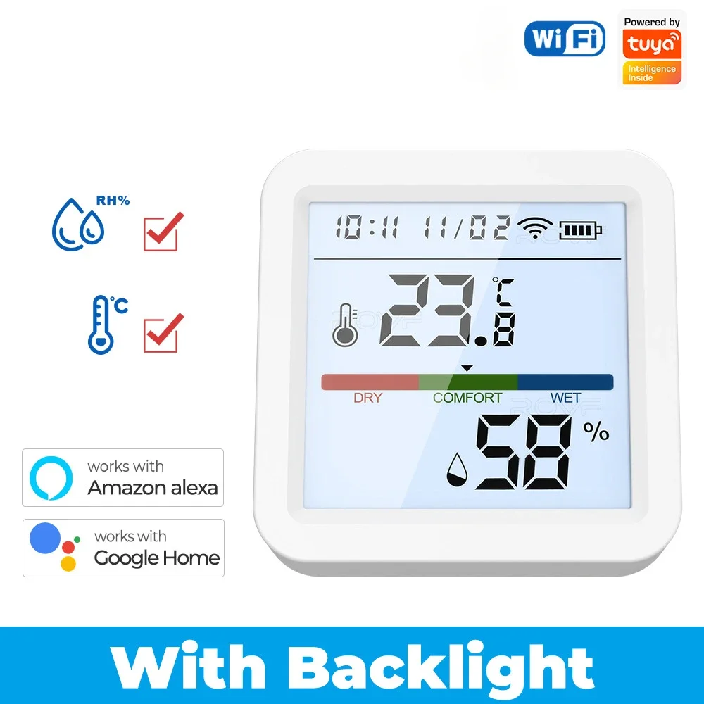 Tuya WiFi/Zigbee Smart Temperature And Humidity Sensor Backlight LCD Display APP Remote Monitor Works With Alexa Google Home