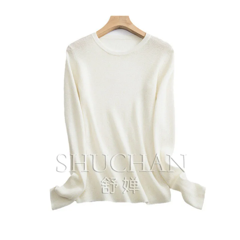 18-Pin worsted wool sweater women's 100 pure wool thin round neck long-sleeved knitted bottoming shirt 2025 early autumn sweater