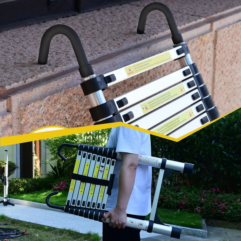 سلم تمديد من الألومنيوم خفيف الوزن بطول 9.5 قدم مع خطاف، سعة 330 رطل، قابل للطي للاستخدام متعدد الأغراض #5