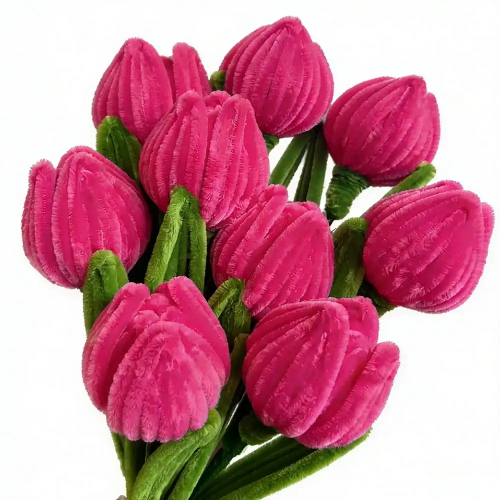 Holiday Gift Flowers Handmade Pipe Cleaner Flowers Gift Set Artificial Tulip Craft Decorations Unique Floral Presents for Women view 2