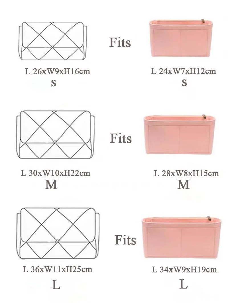 19 bag Insert Organizer Felt Insert Women Makeup Bag liner Travel Organizer Portable Cosmetic Bag Shaper