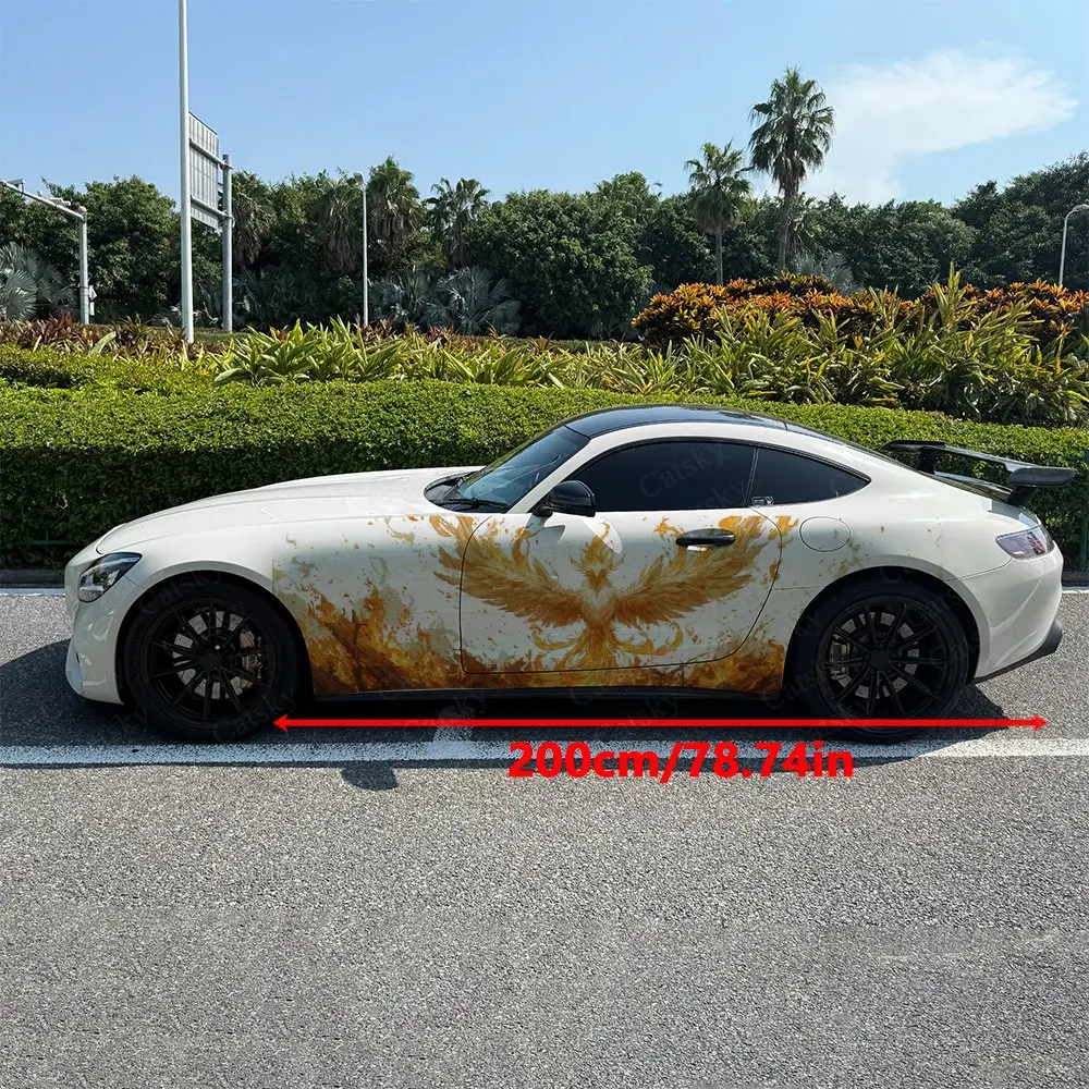 2pcs Fire Phoenix Flames Car Side Wraps, Self-Adhesive PVC Waterproof & Scratch-Resistant Stickers, Car Accessory Gift