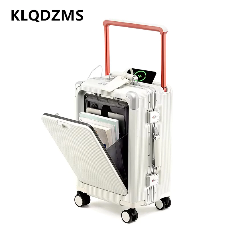 

KLQDZMS Cabin Luggage Front Opening Laptop Boarding Case USB Charging Trolley Case 20"24"26 Inch Handheld Travel Suitcase