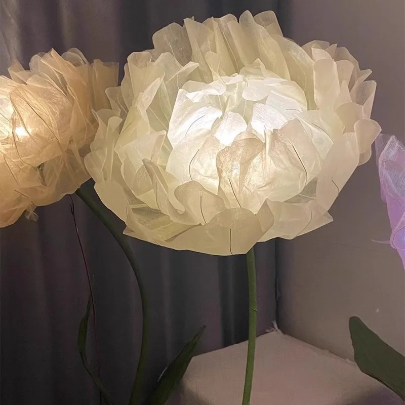 Large Handmade Internet Celebrity Electric Opening and Closing Peony Flower Lamp Floor Lamp Live Stream Atmosphere  Wedding