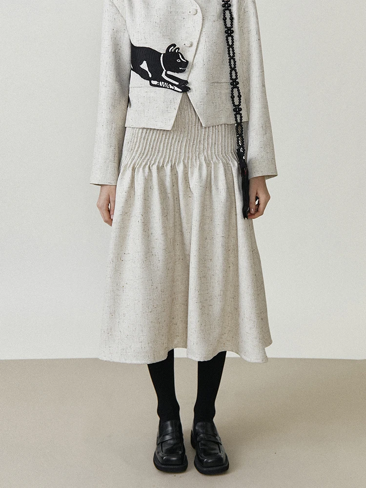 

Xunruo оригинальная юбка-миди женская Thi Tweed Accordion со складками средней длины юбка трапециевидной формы для поездок на работу с высокой талией