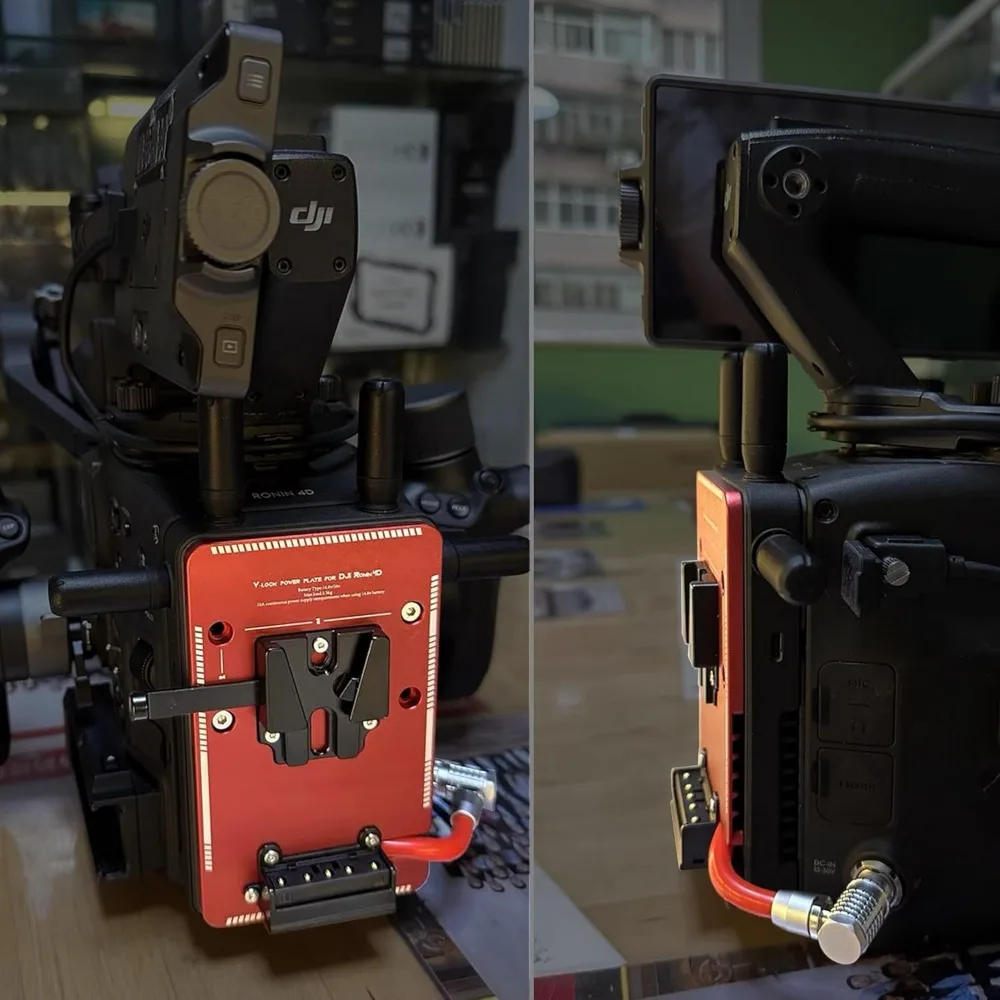 Alvin's Cables Alvins V Mount Battery Plate for DJI Ronin 4D, V Mount Plate with 6-pin 1B DC-in Out Put for Ronin 4D, Red