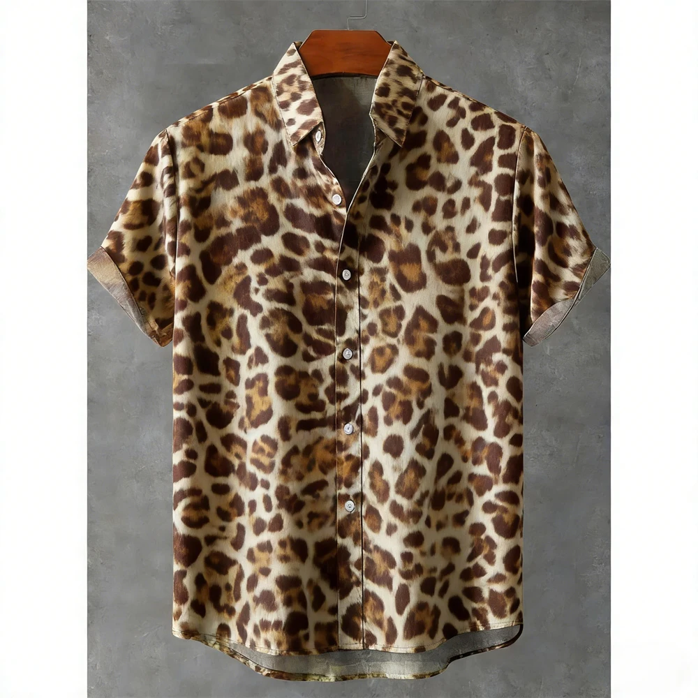 Men's Blue Yellow Color Block Geometric Curve Line Print Short Sleeve Lapel Shirt Modern Street Casual Top