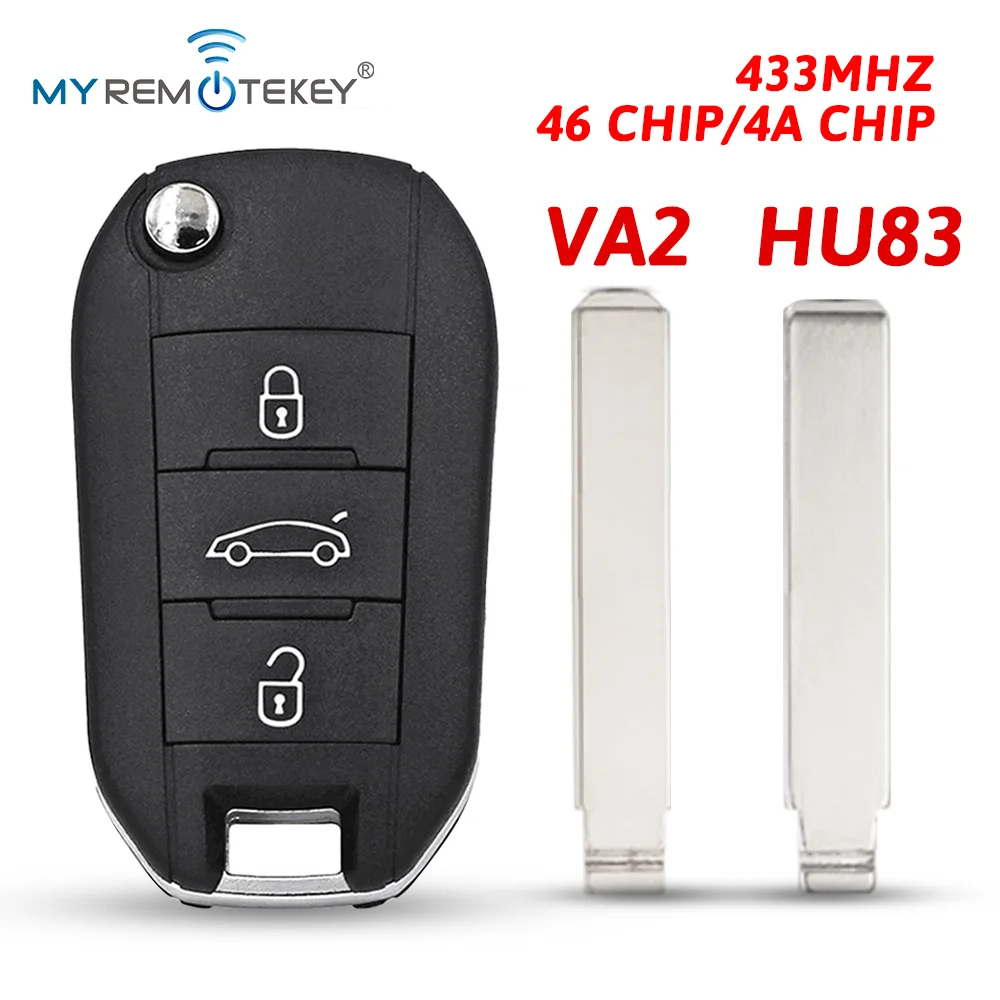 

Пульт дистанционного управления Remtekey, 3 кнопки, чип 433 МГц, 46 или чип 4A HU83/VA2 для Citroen C4 Cactus