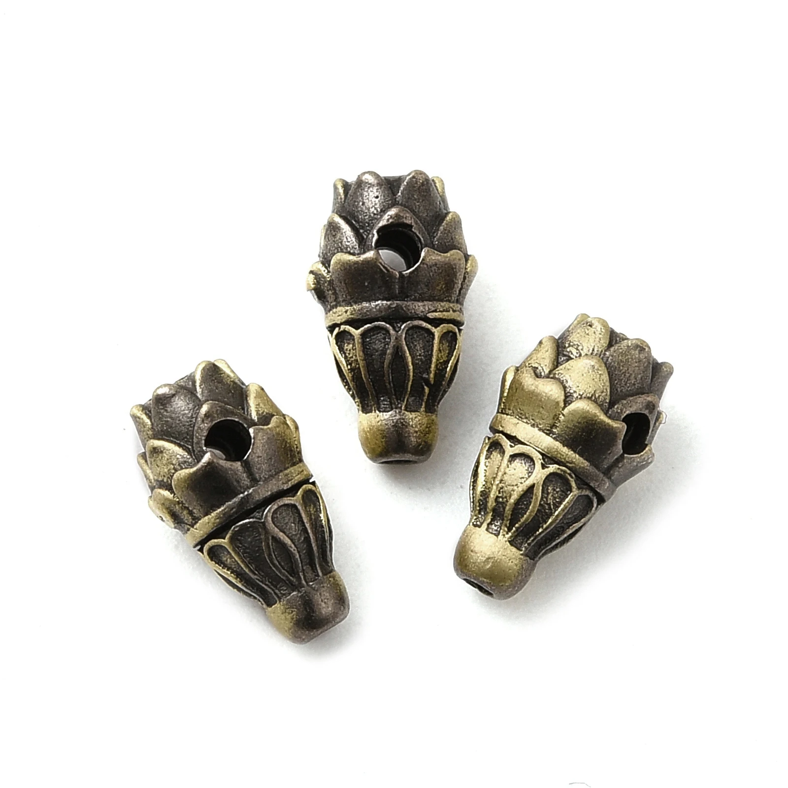 20pcs Lotus Flower Guru Beads Antique Bronze Tibetan Style 3 Hole T-Drilled Bead for Buddhism Beading Jewelry Making 10.5x6mm